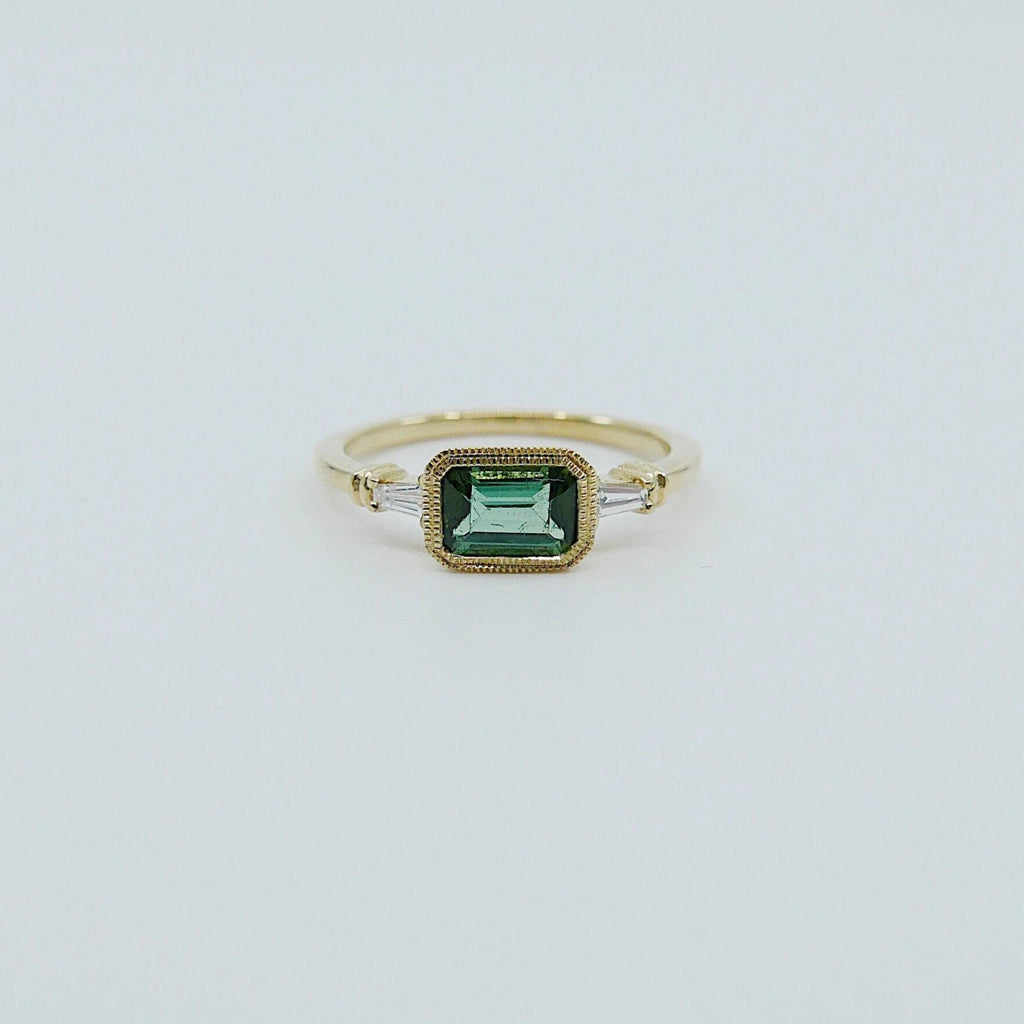 Maggey Green Tourmaline Ring, 14k Stacking ring, Diamond and tourmaline ring, Tourmaline ring, Diamond ring, Vintage inspired ring