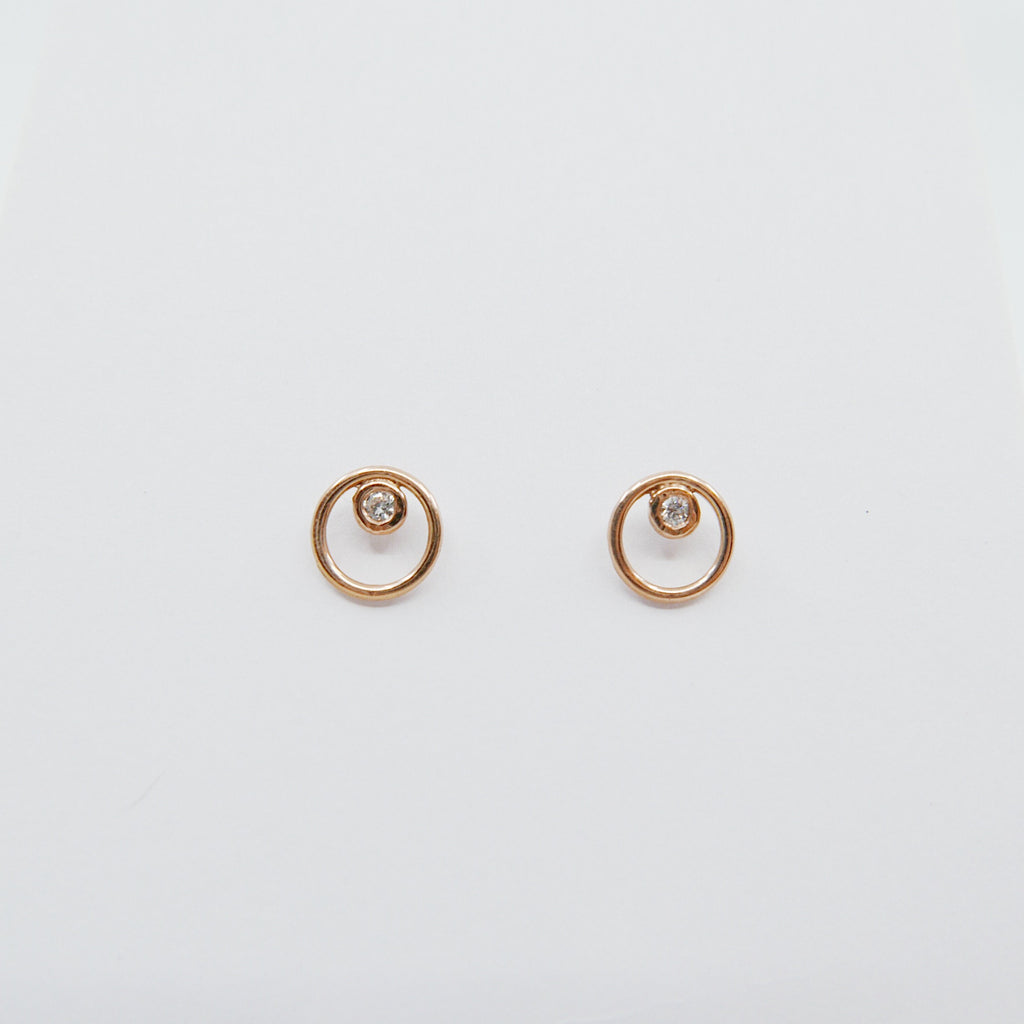 Full circle earrings, circle studs, diamond bezel studs, 14k circle diamond earrings, gold circle earrings, diamond bezel earrings