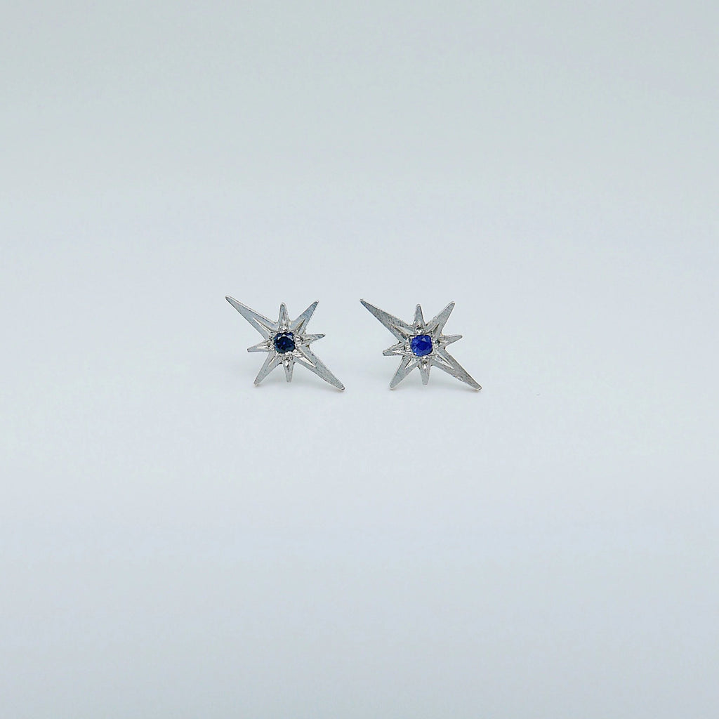 Sterling Silver Polaris Earrings, Sapphire star earring, 8 pointed star earring, north star earring, sterling silver earrings