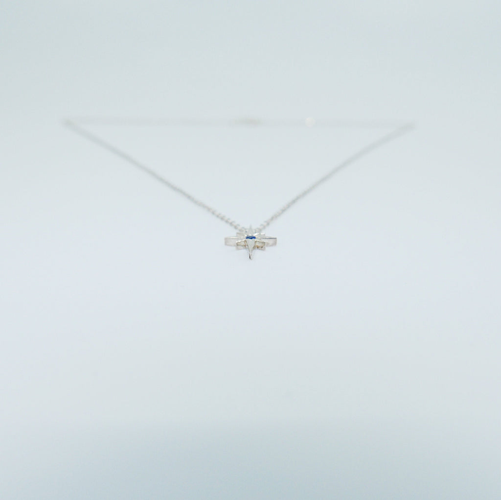 Sterling Silver Polaris Necklace, silver star necklace, North star silver necklace, Star & sapphire necklace, sterling silver star necklace