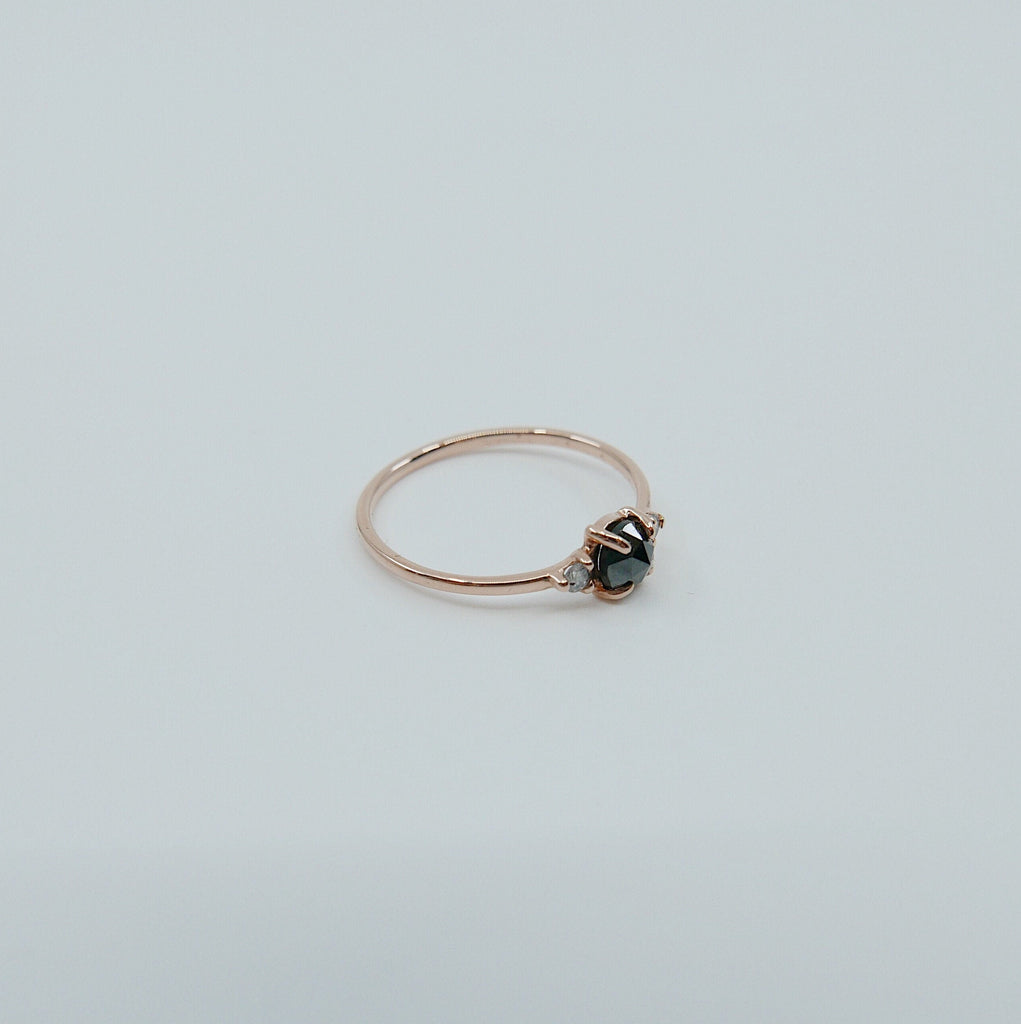 Penny black rosecut diamond ring, alternative wedding ring, unique non traditional engagement ring, 14k stacking ring