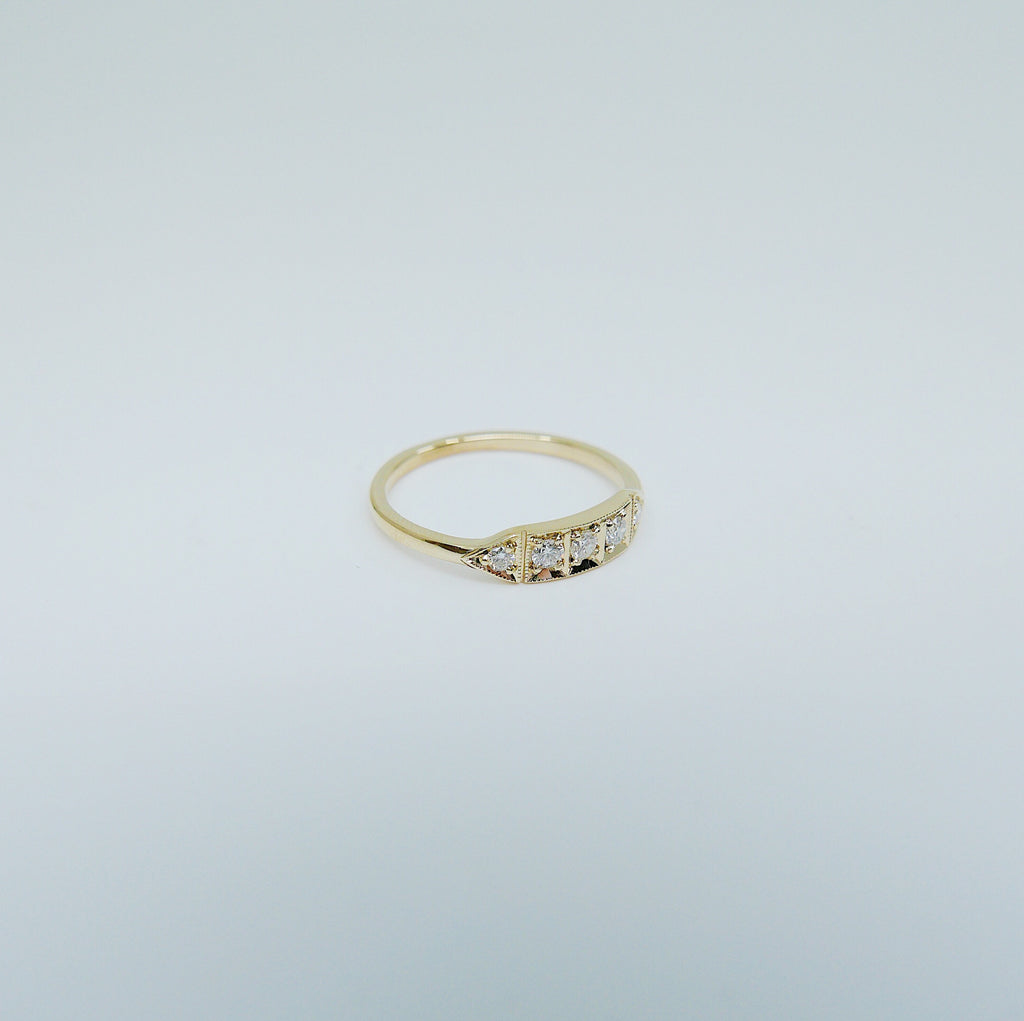 Ms. Goodbar Diamond ring, 14k Stacking ring, Diamond ring, Five stone ring, Diamond Bar ring, Dainty band, Vintage Inspired ring