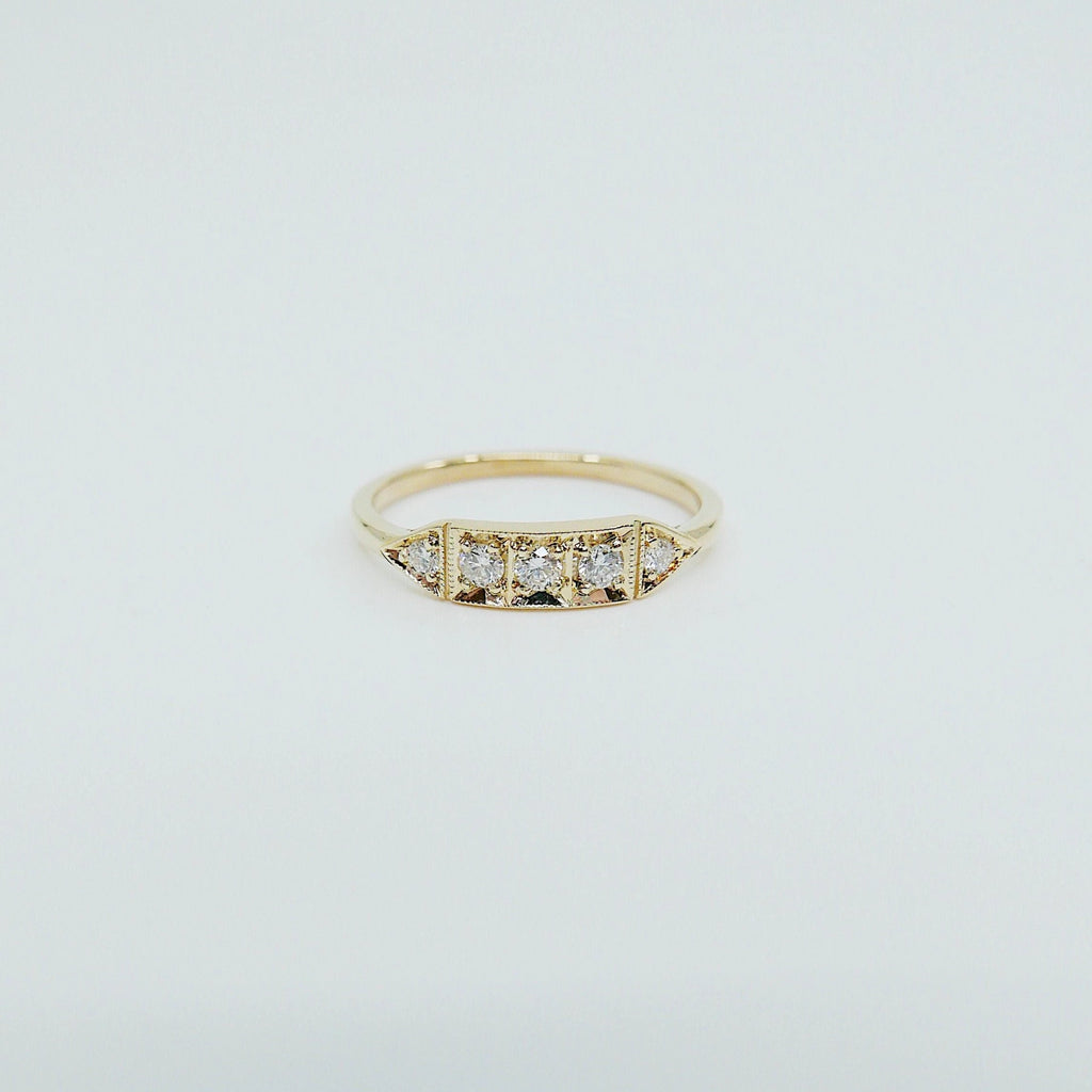 Ms. Goodbar Diamond ring, 14k Stacking ring, Diamond ring, Five stone ring, Diamond Bar ring, Dainty band, Vintage Inspired ring