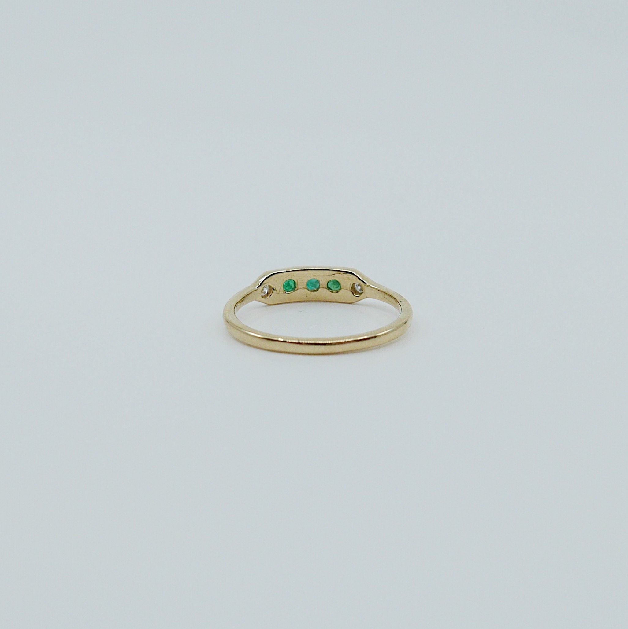 Ms. Goodbar Emerald ring, 14k Stacking ring, Diamond and emerald ring, Five stone ring, Diamond Bar ring, Emerald Bar ring, Dainty band