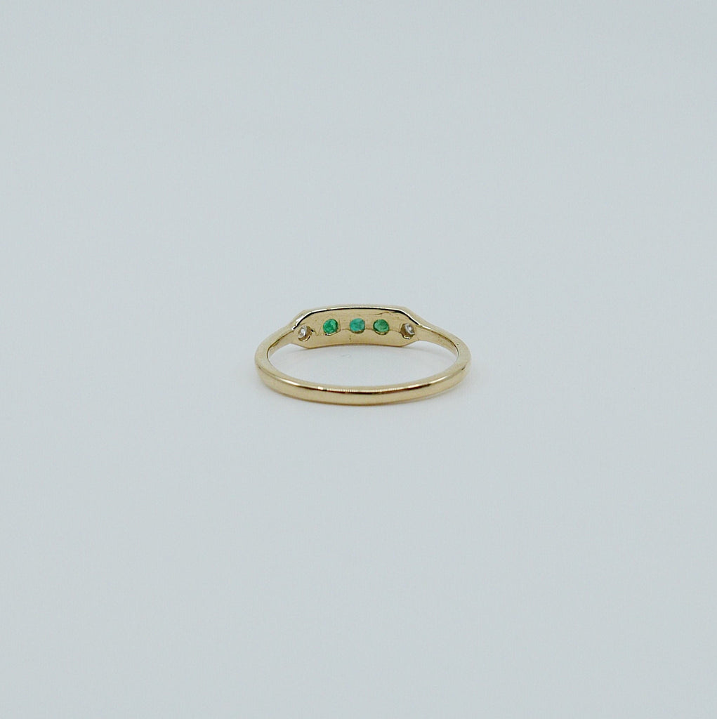 Ms. Goodbar Emerald ring, 14k Stacking ring, Diamond and emerald ring, Five stone ring, Diamond Bar ring, Emerald Bar ring, Dainty band