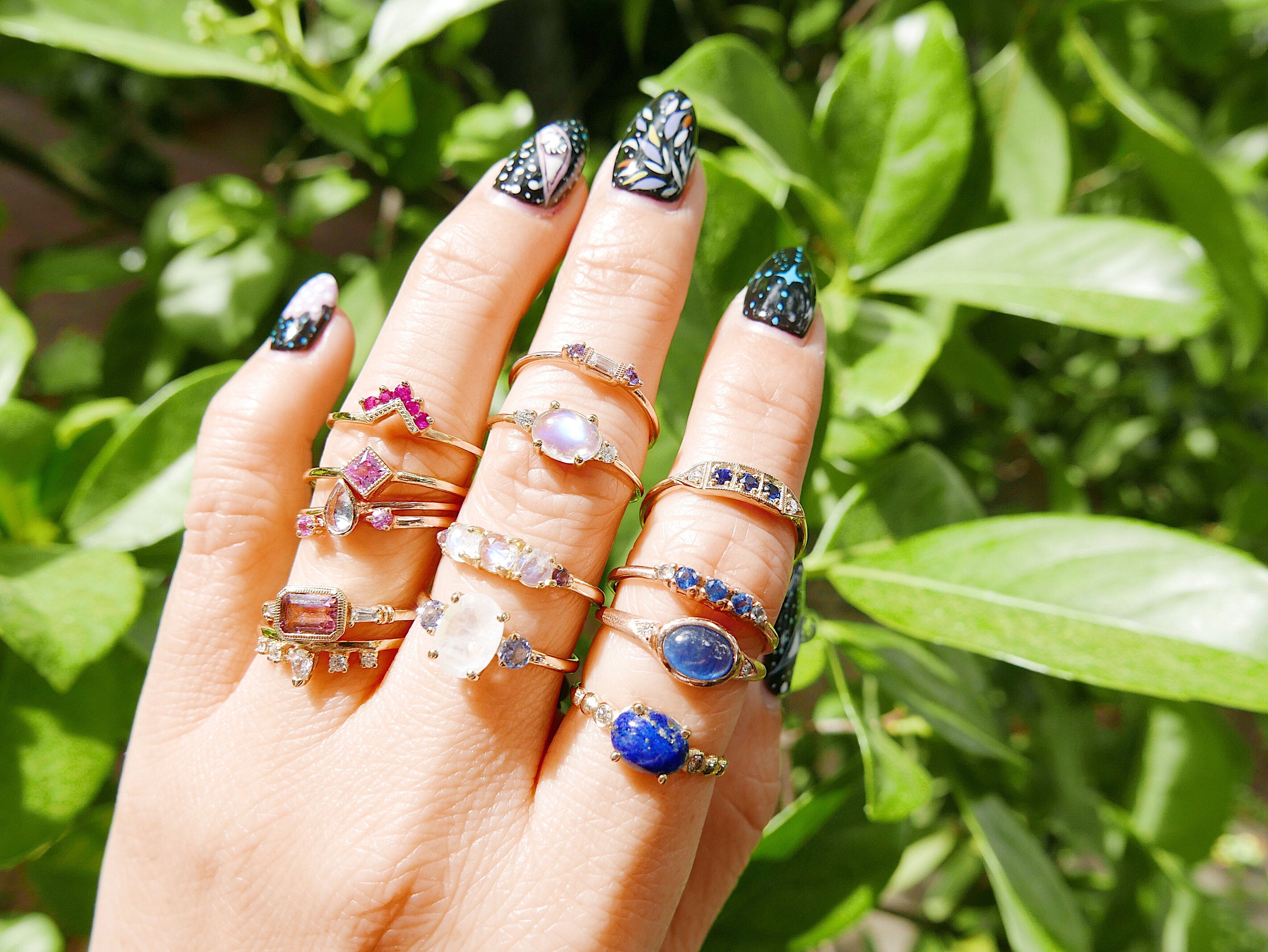 Ms. Goodbar Sapphire ring, 14k Stacking ring, Diamond and sapphire ring, Five stone ring, Diamond Bar ring, Sapphire Bar ring, Dainty band