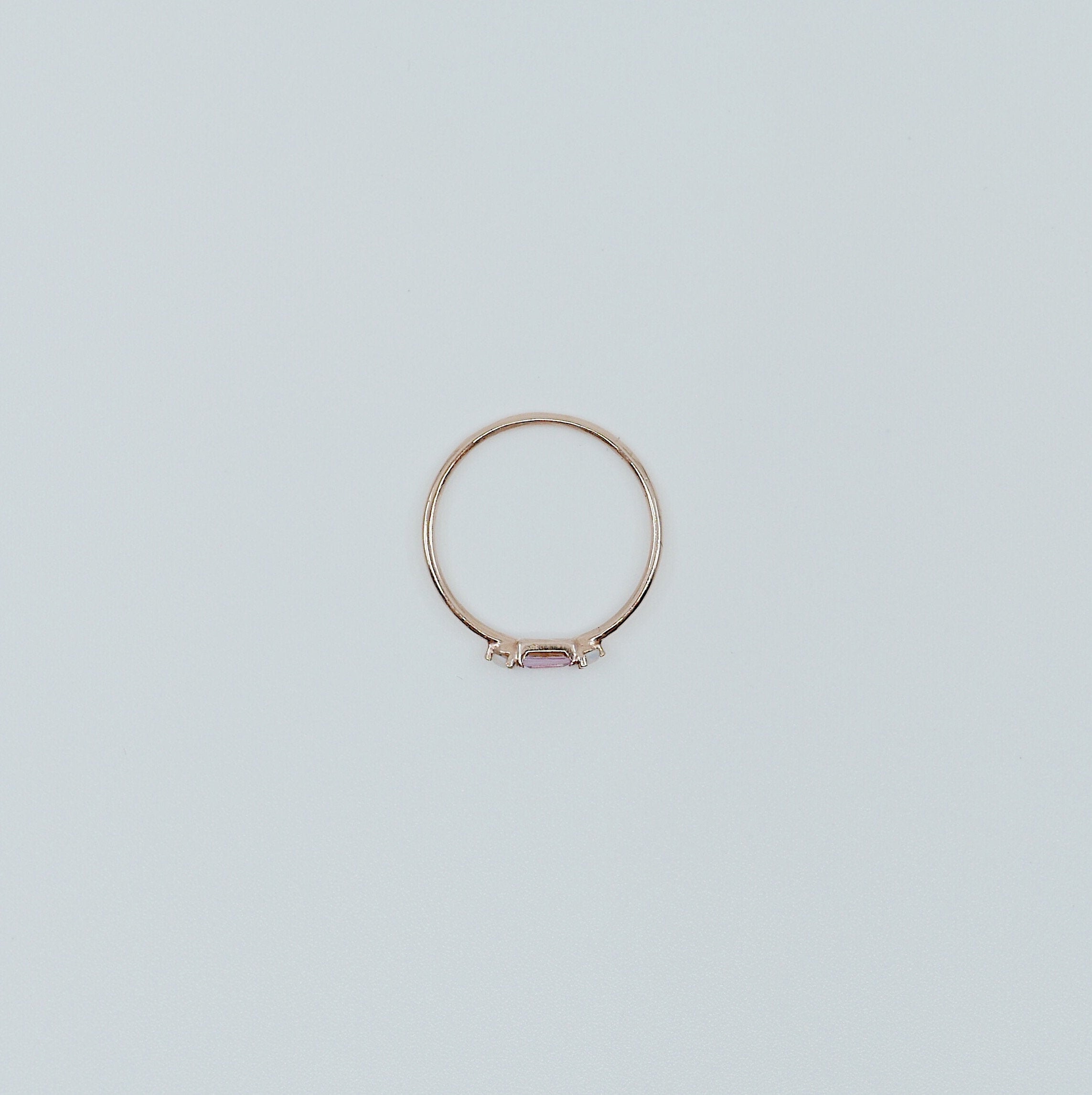 Limited Edition - Grand Baguette Sapphire Opal ring, 14k Stacking sapphire baguette ring, Three stone ring, Sapphire opal stacking ring