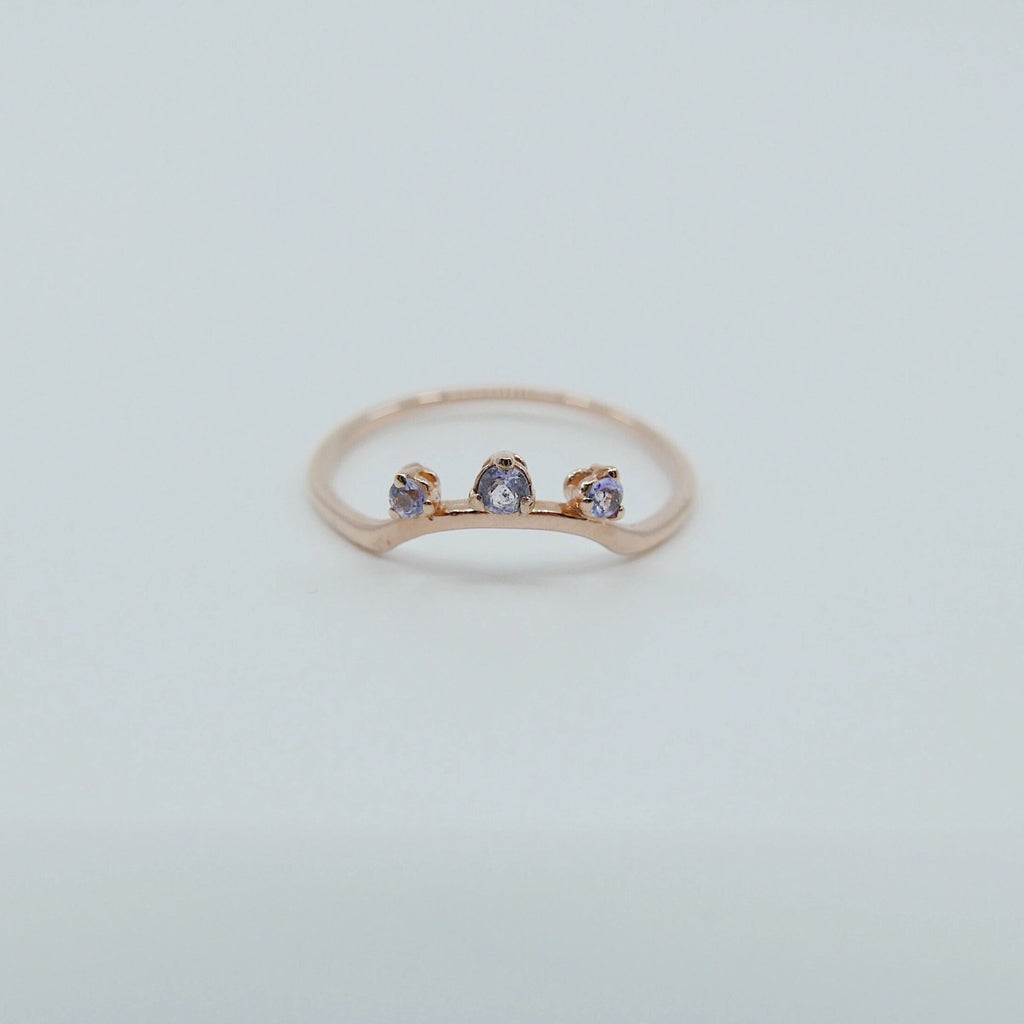 Scattered Tanzanite Nesting Ring, 14k gold arc ring, delicate dainty thin ring, thin band, stacking ring, wedding band, rose gold ring