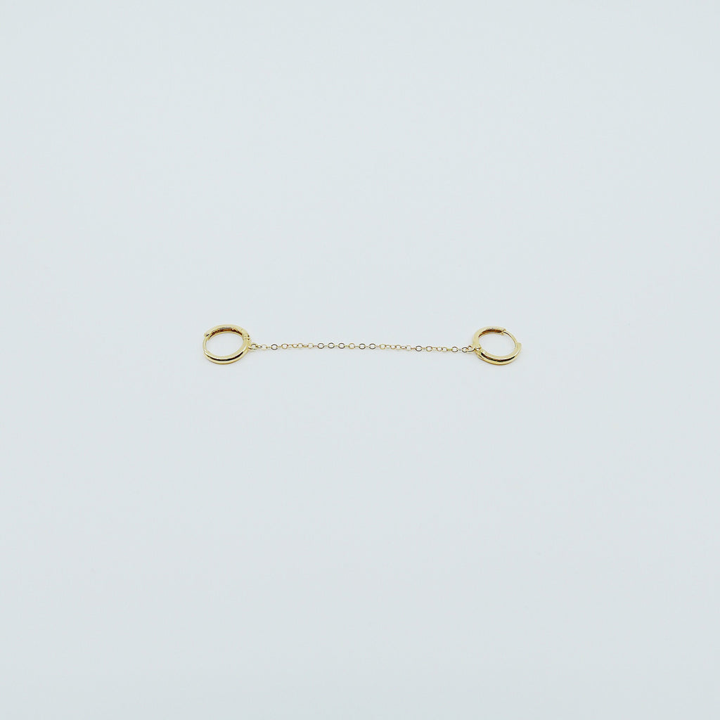 Chained Hoops, 14k gold small hoops, gold hoops with chain, small gold chained hoops, huggie hoops, double hoop single earring
