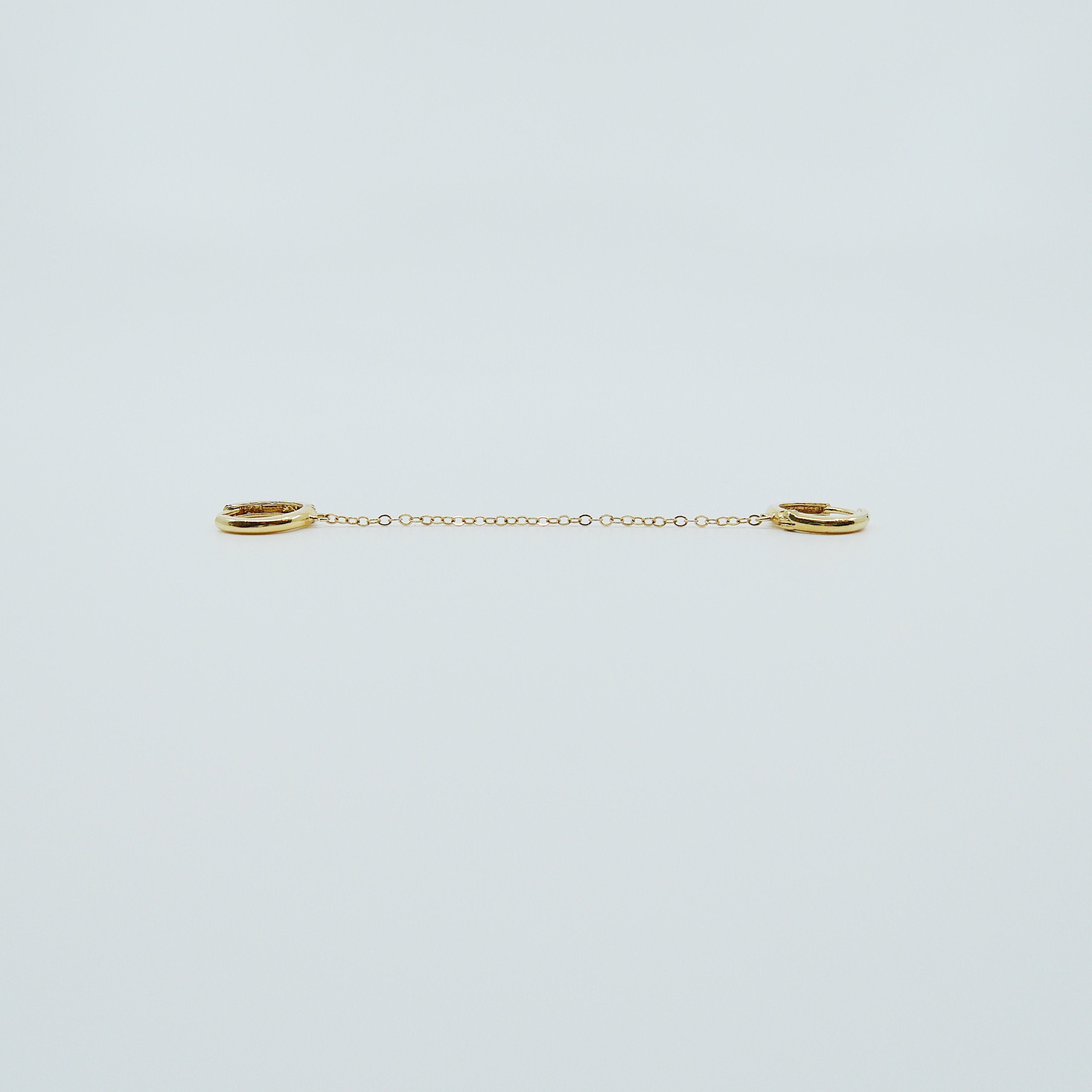 Chained Hoops, 14k gold small hoops, gold hoops with chain, small gold chained hoops, huggie hoops, double hoop single earring