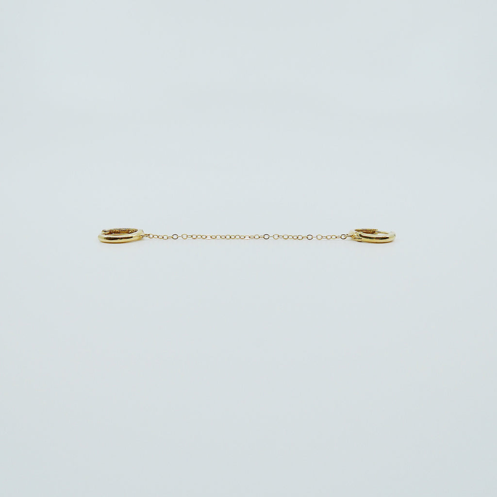 Chained Hoops, 14k gold small hoops, gold hoops with chain, small gold chained hoops, huggie hoops, double hoop single earring