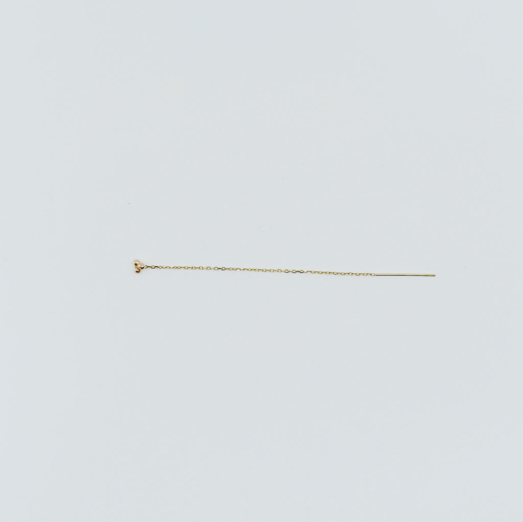 Three dot threader earring, 14k ball threader, 14k threader stud, gold three ball pull through earring, pull through earring single