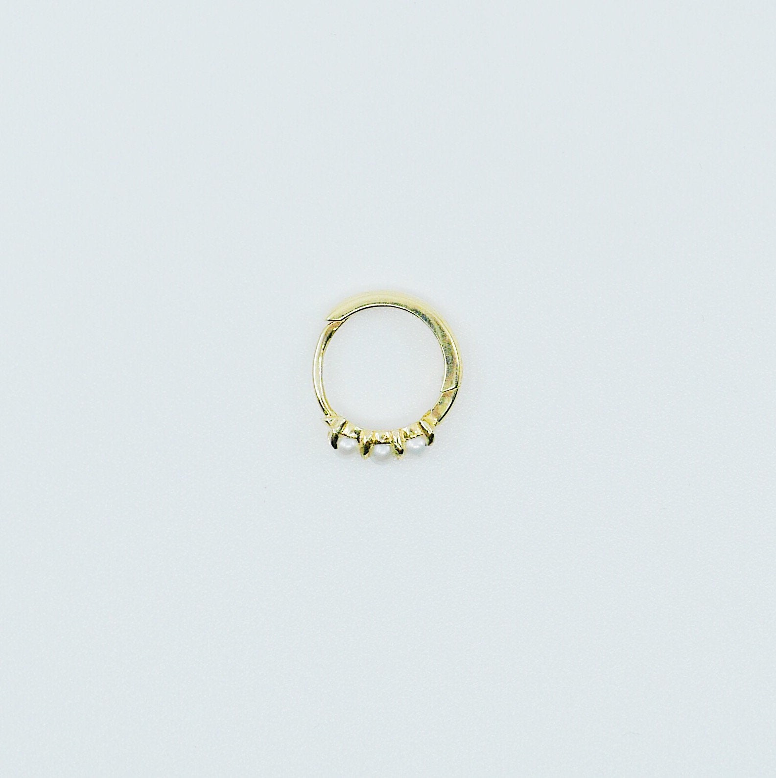 Mini Pearl hoop, small 14k gold hoop, small mini three stone pearl gold hoop, gold hoops, gold pearl huggie, pearl earring