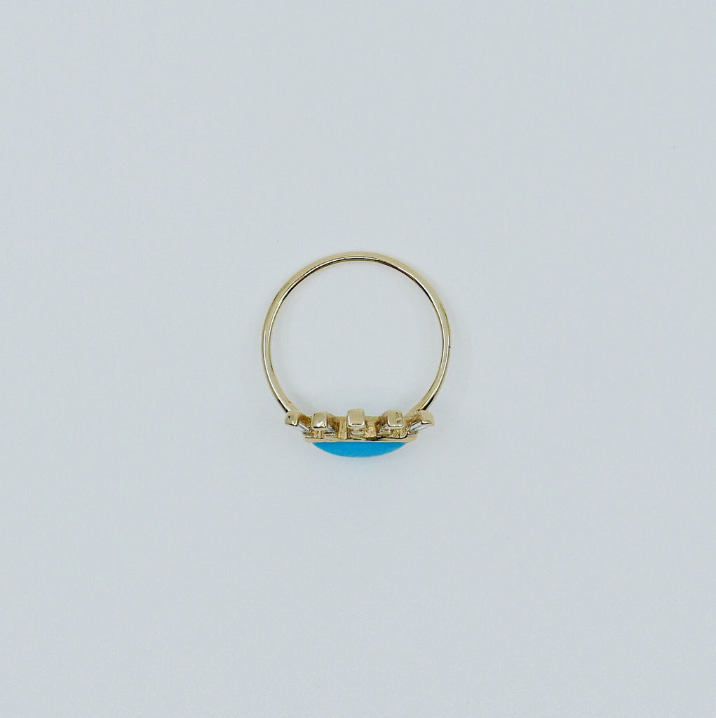 Turquoise eye ring, gold eye ring, third eye ring, Turquoise and diamond baguette ring, eye of horus ring, evil eye ring