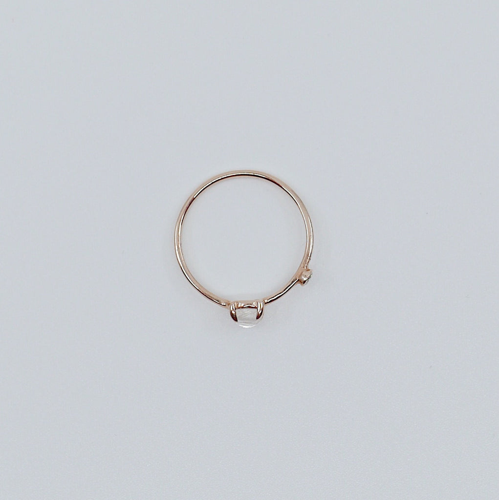 Moonstone Duet Ring (Medium), moonstone and diamond ring, gold rainbow moonstone ring, stacking ring, two stone band, promise ring, gold