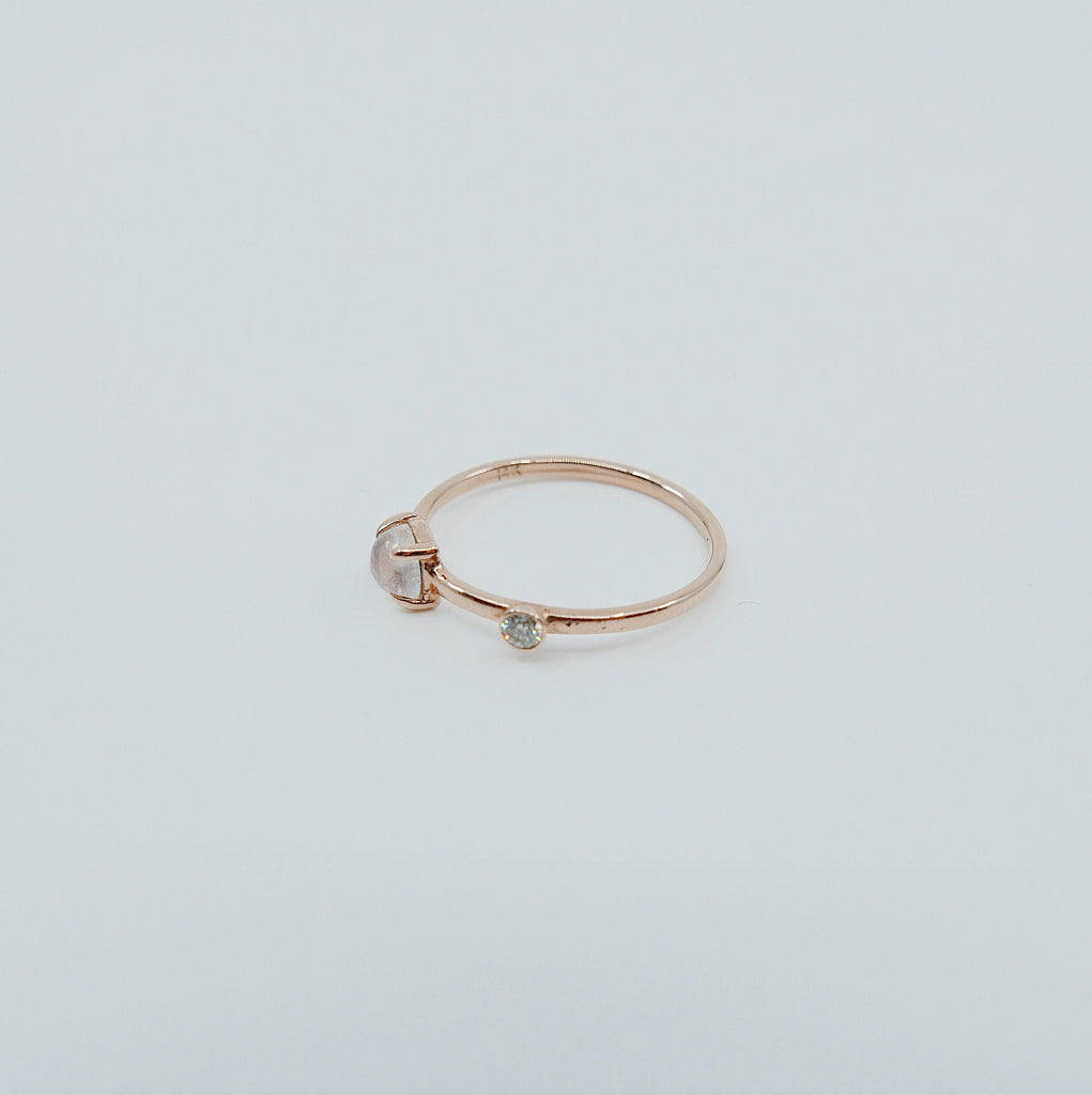 Moonstone Duet Ring (Medium), moonstone and diamond ring, gold rainbow moonstone ring, stacking ring, two stone band, promise ring, gold