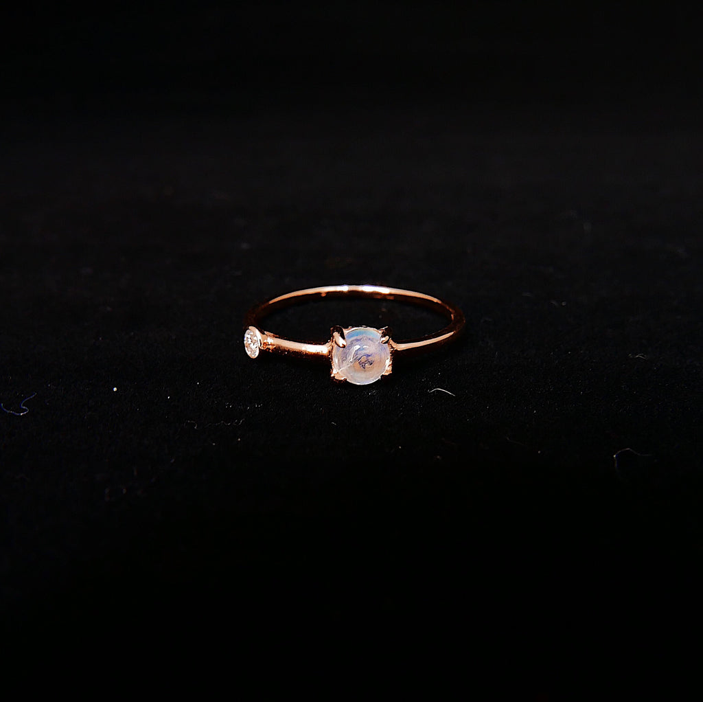 Moonstone Duet Ring (Medium), moonstone and diamond ring, gold rainbow moonstone ring, stacking ring, two stone band, promise ring, gold