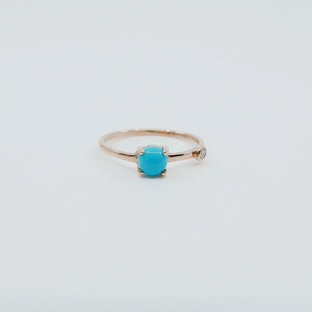 Turquoise Duet Ring (Medium), turquoise  and diamond ring, turquoise ring, stacking ring, turquoise band, promise ring, gold turquoise ring