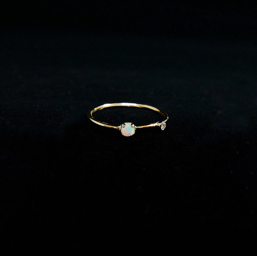 Opal Duet Ring (Small), 14k Diamond and opal Ring, Mini opal Ring, Two Stone Band, Stacking Bands, Stacking Rings, 14k Gold Band