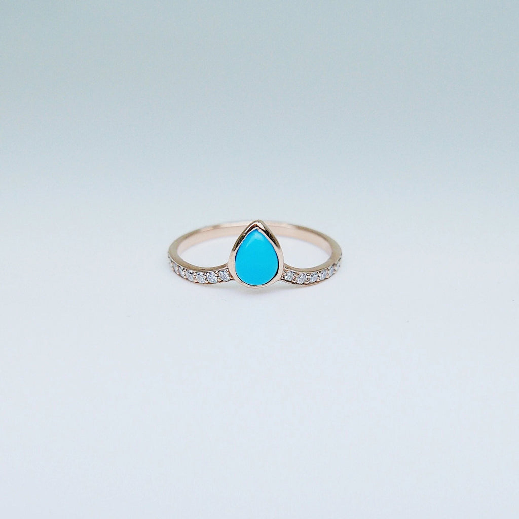 Turquoise Pave Peak Ring, Gold Diamond Turquoise ring, Turquoise stacking ring, Diamond layering band, Wedding band, wedding ring