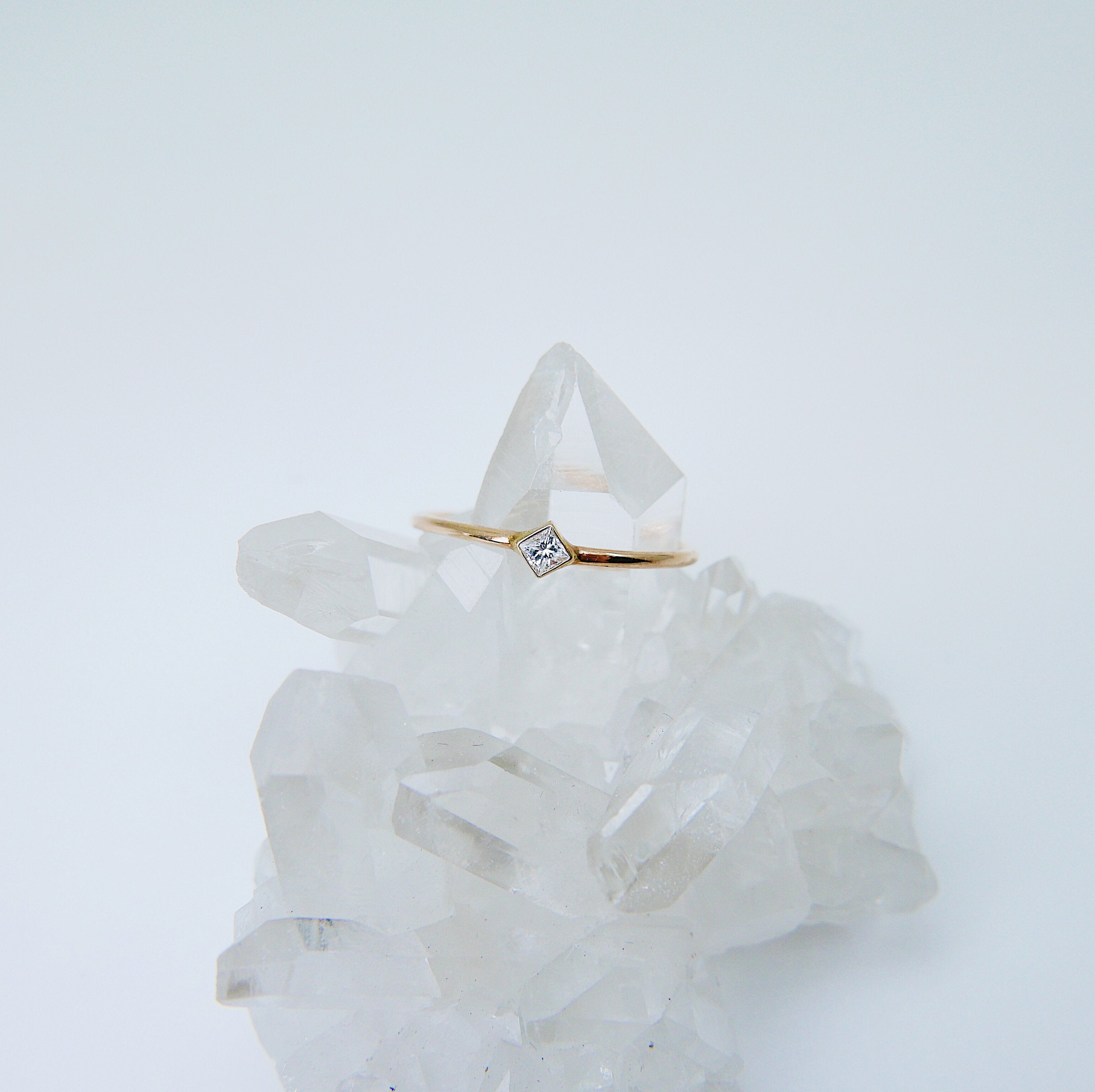 Square Solitaire (Small), diamond bezel ring, diamond stacking ring, princess diamond ring, square diamond ring, gold square diamond band