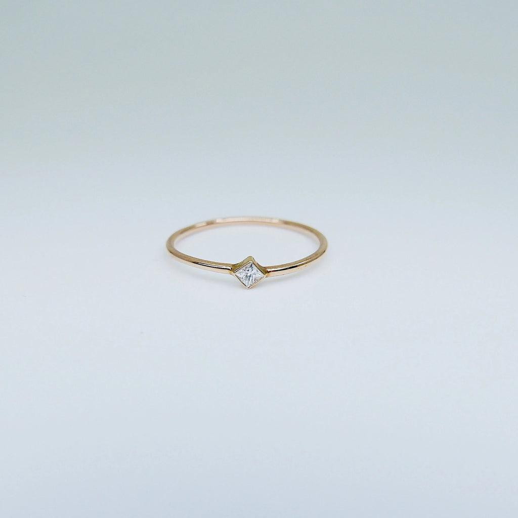 Square Solitaire (Small), diamond bezel ring, diamond stacking ring, princess diamond ring, square diamond ring, gold square diamond band