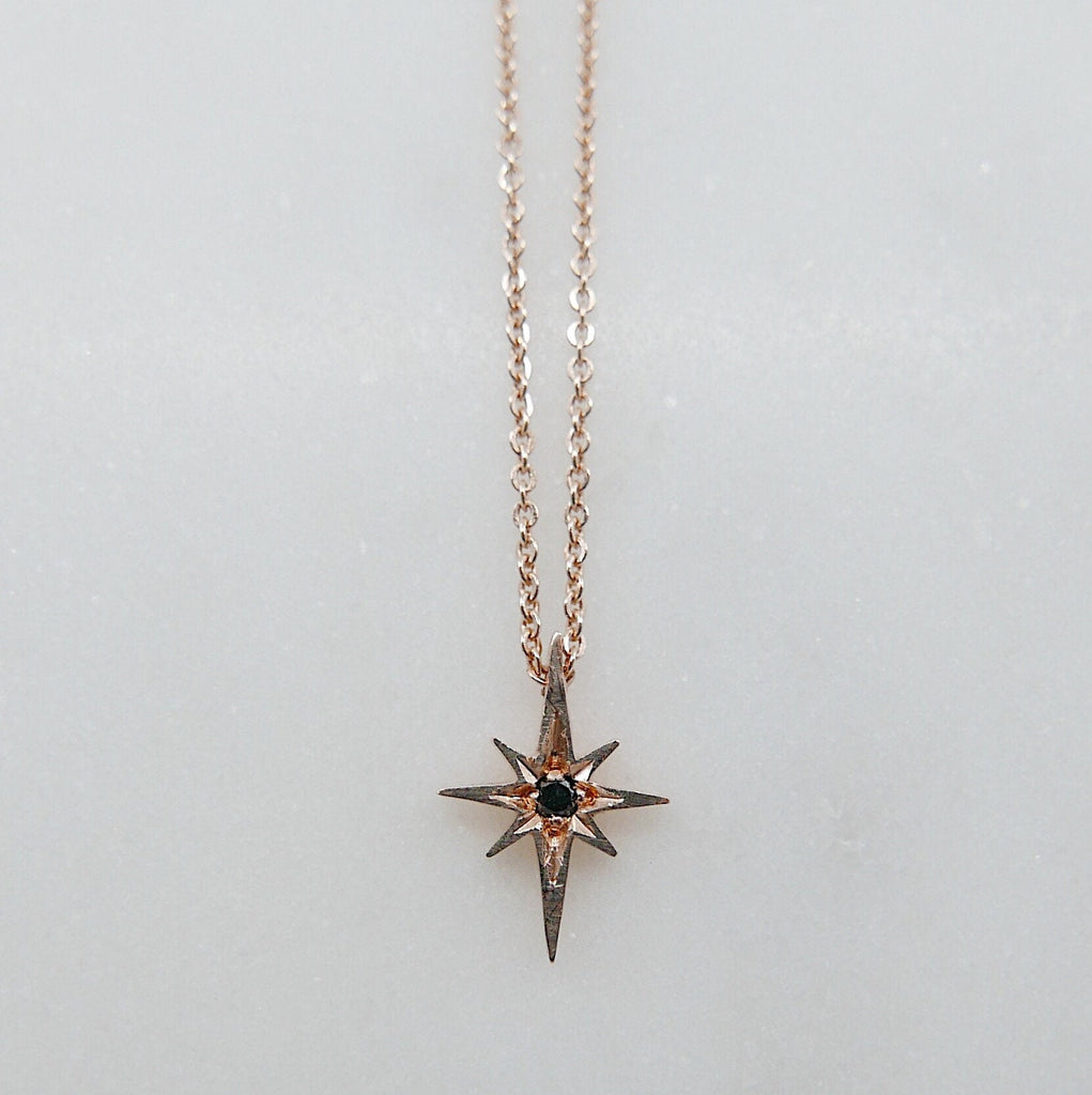 Polaris necklace, 14k star necklace, North star gold necklace, Star and diamond necklace