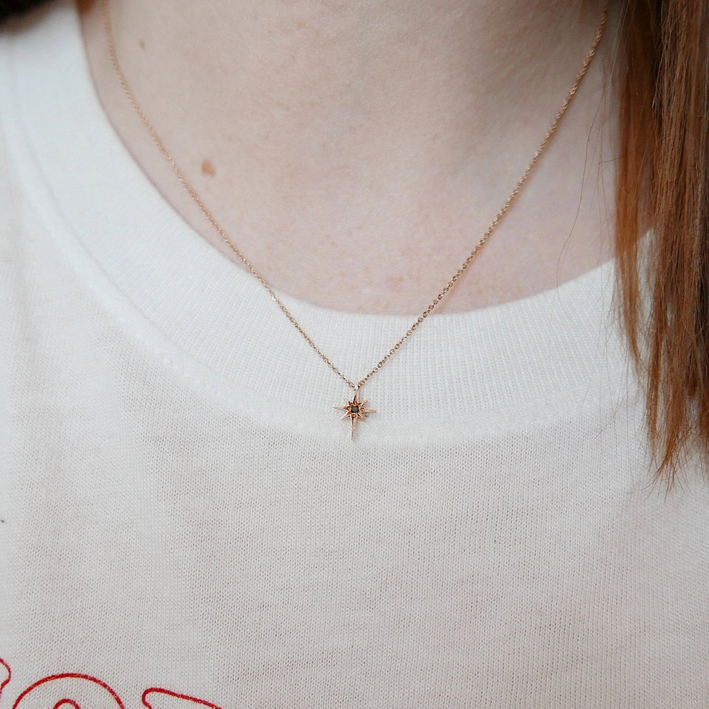 Polaris necklace, 14k star necklace, North star gold necklace, Star and diamond necklace