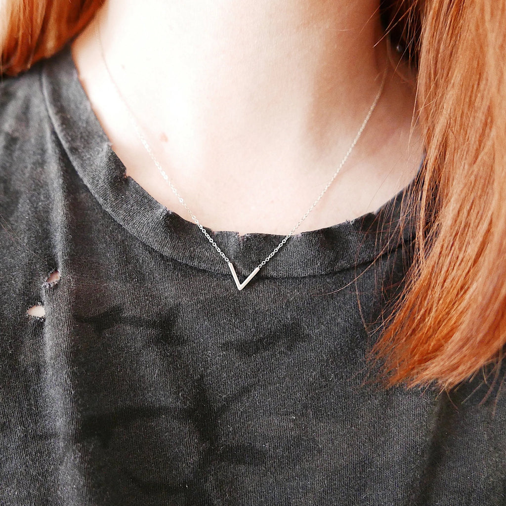 chevron necklace, v necklace, silver geometric necklace, minimalist necklace