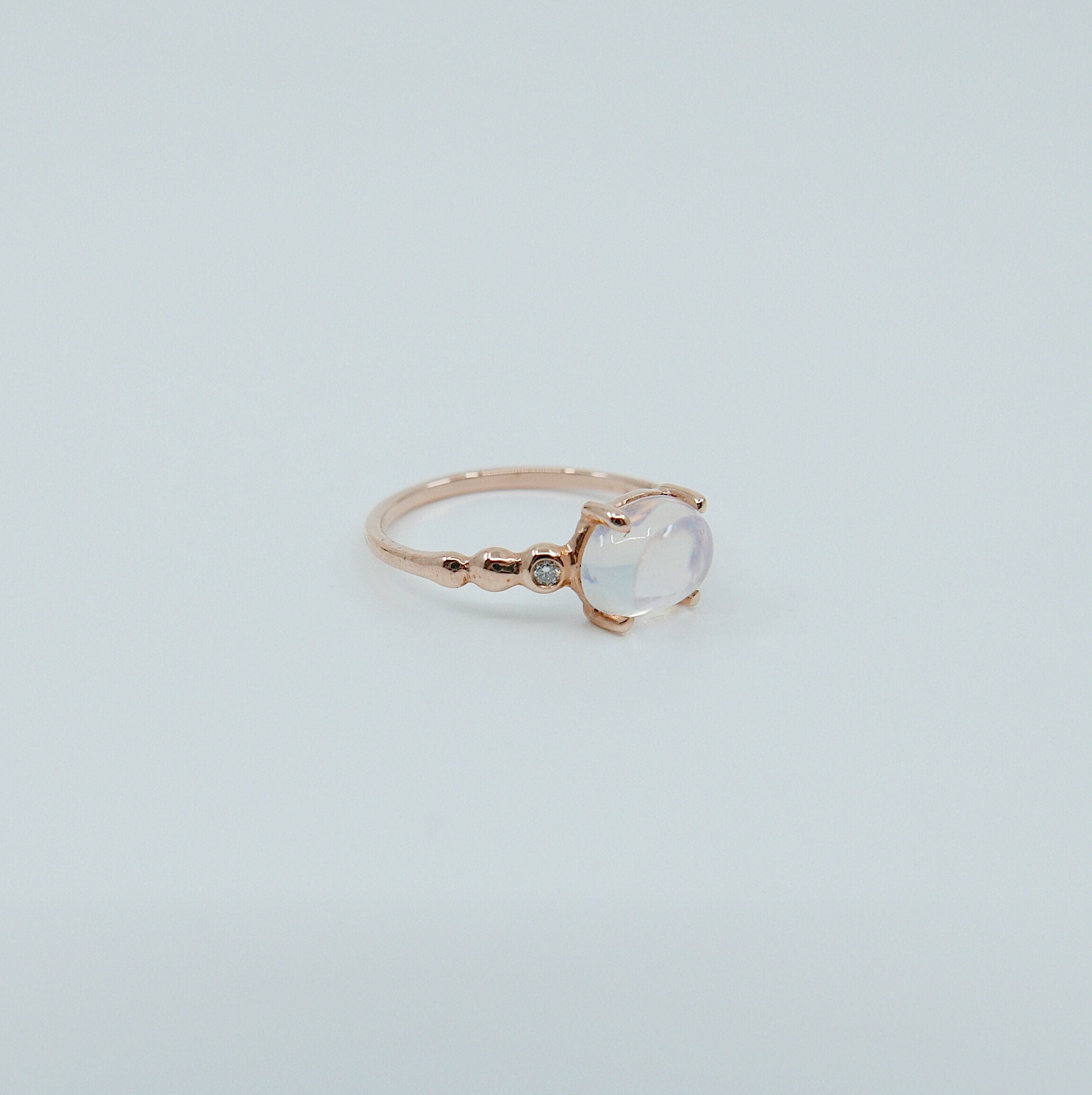 Ellipsis Oval Moonstone ring, three stone ring, Moonstone and diamond ring, 14k gold Moonstone ring