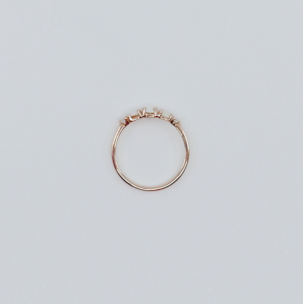 Hailey Opal Five Stone Ring, 5 stone band, Opal and Diamond ring, 14k gold glowing stone ring, five stone ring, opal ring