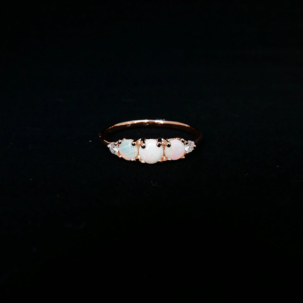 Hailey Opal Five Stone Ring, 5 stone band, Opal and Diamond ring, 14k gold glowing stone ring, five stone ring, opal ring