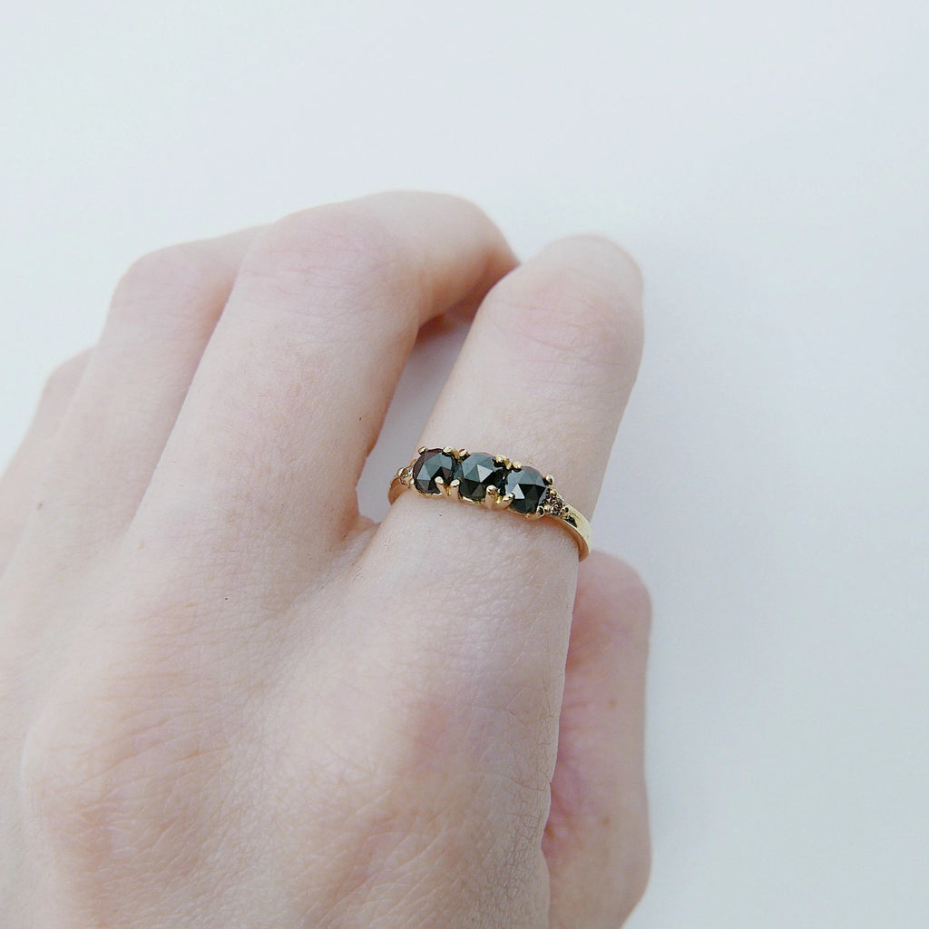 Hailey Rose Cut Black Diamond Five Stone Ring, 5 stone band, Black Diamond ring, 14k gold stone ring, five stone ring, rose cut ring