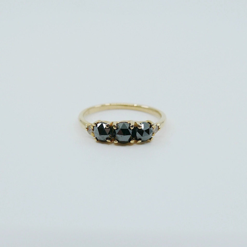 Hailey Rose Cut Black Diamond Five Stone Ring, 5 stone band, Black Diamond ring, 14k gold stone ring, five stone ring, rose cut ring