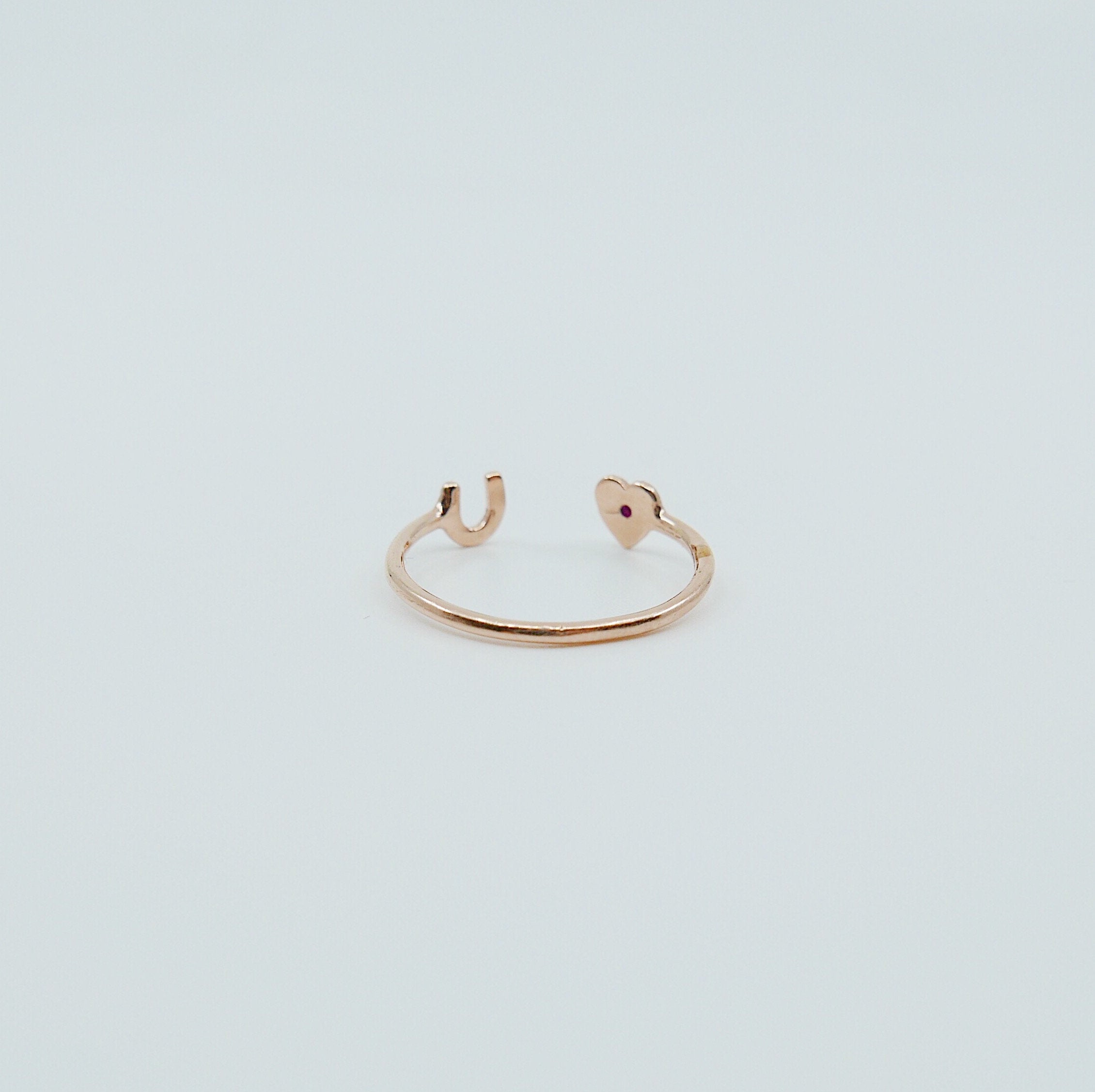 Love U Ring, 14k love you open ring, heart you cuff ring, 14k open diamond ring