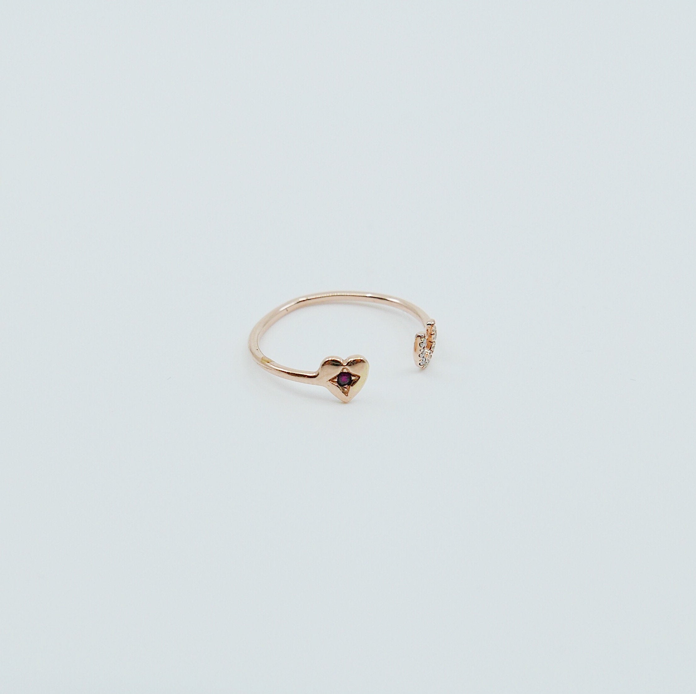 Love U Ring, 14k love you open ring, heart you cuff ring, 14k open diamond ring