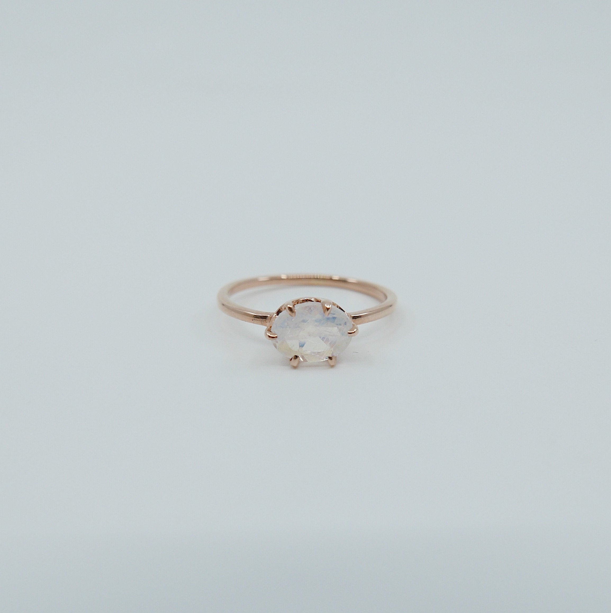 Margaux Moonstone Ring, rainbow Moonstone ring, gold solitaire ring, oval moonstone ring, 14k gold simple prong ring