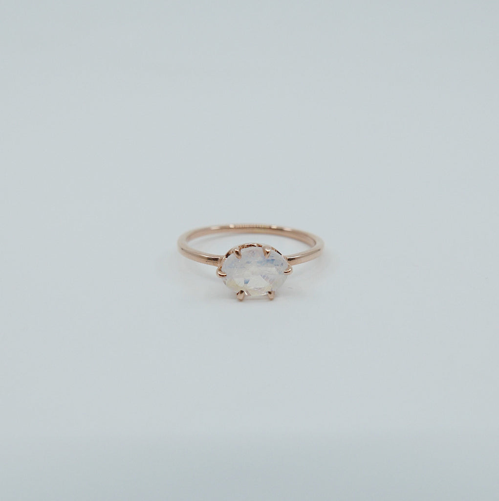 Margaux Moonstone Ring, rainbow Moonstone ring, gold solitaire ring, oval moonstone ring, 14k gold simple prong ring