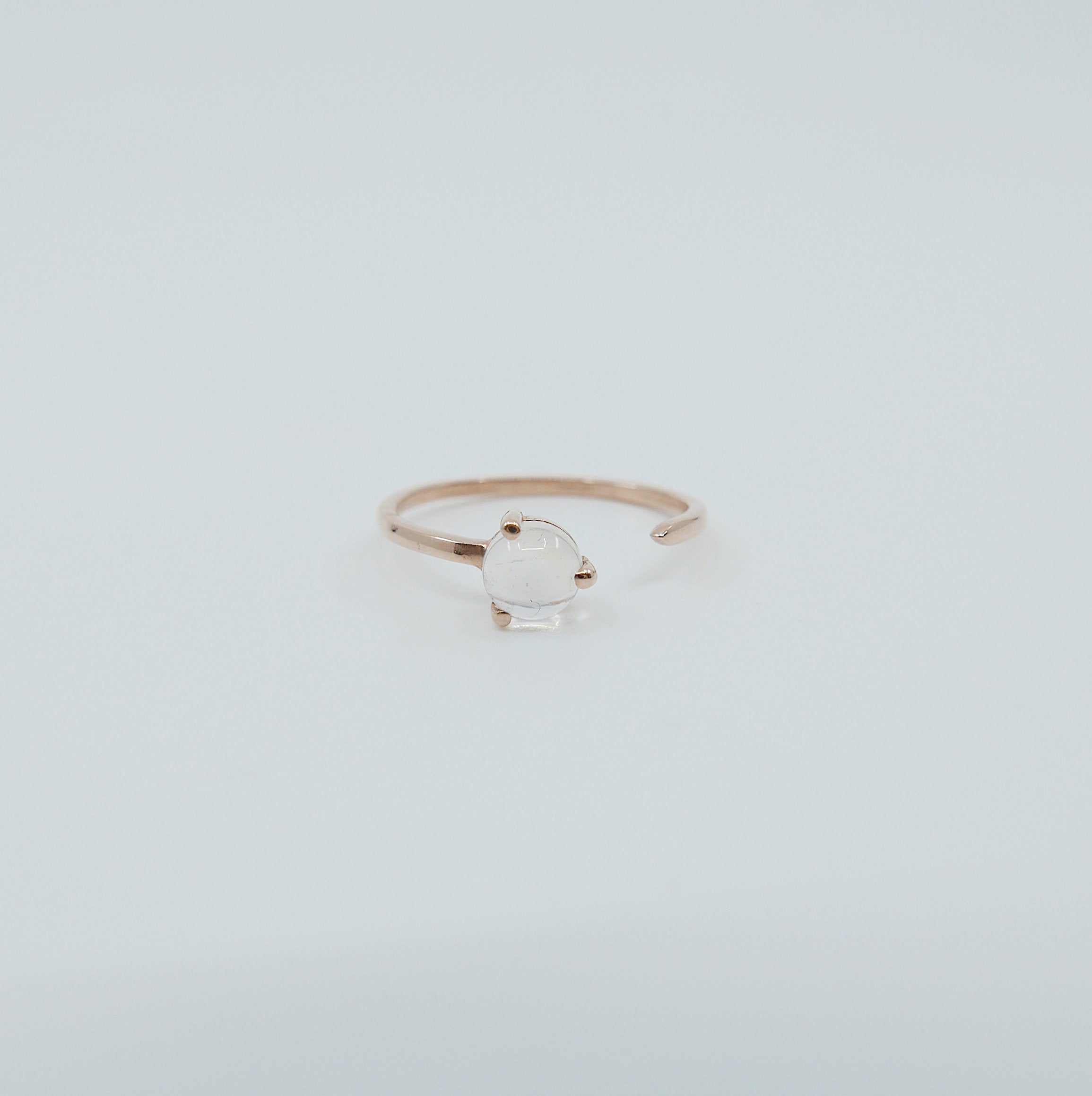 Mystic moonstone open cuff ring, rainbow moonstone cabochon open ring, 14k gold asymmetrical cuff ring with natural stone