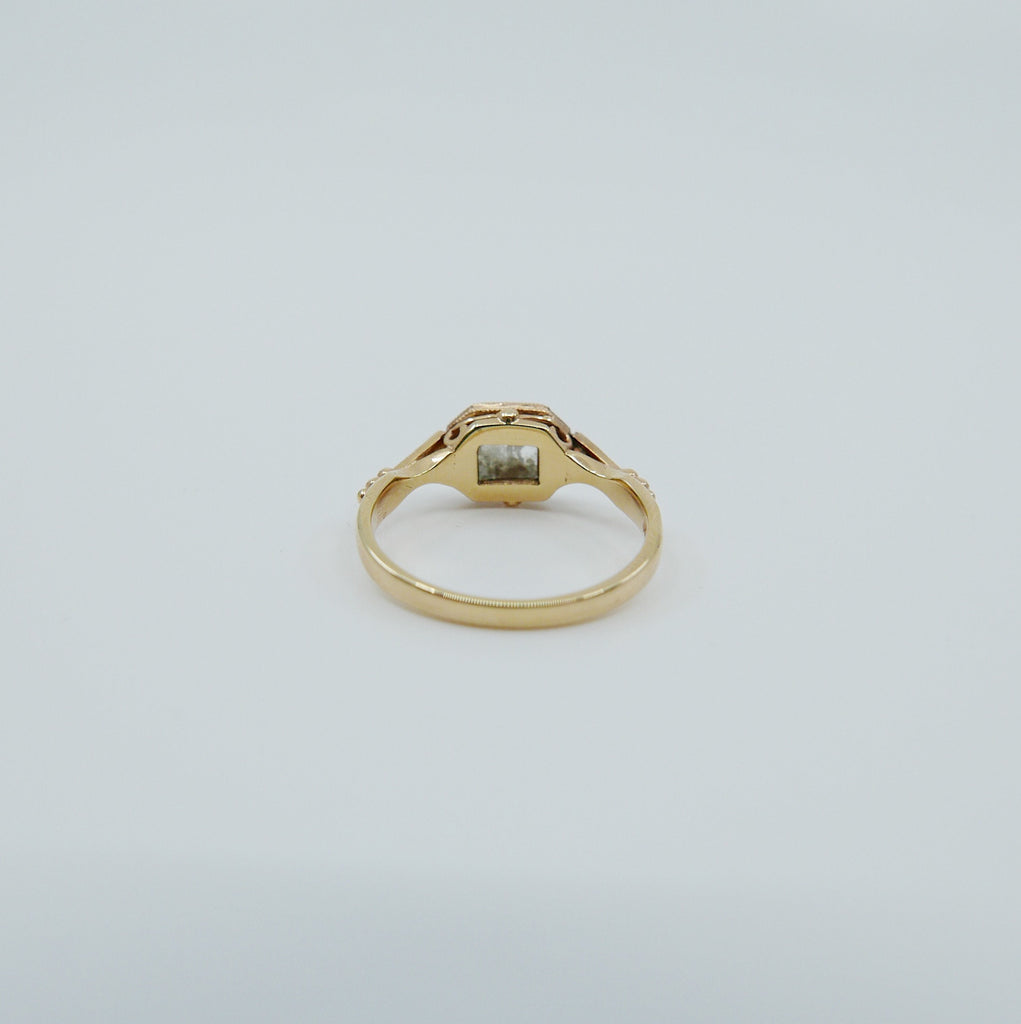 Ophelia Rustic gray diamond ring one of a kind engagement ring, emerald cut rough gray diamond ring, art deco ring with diamonds