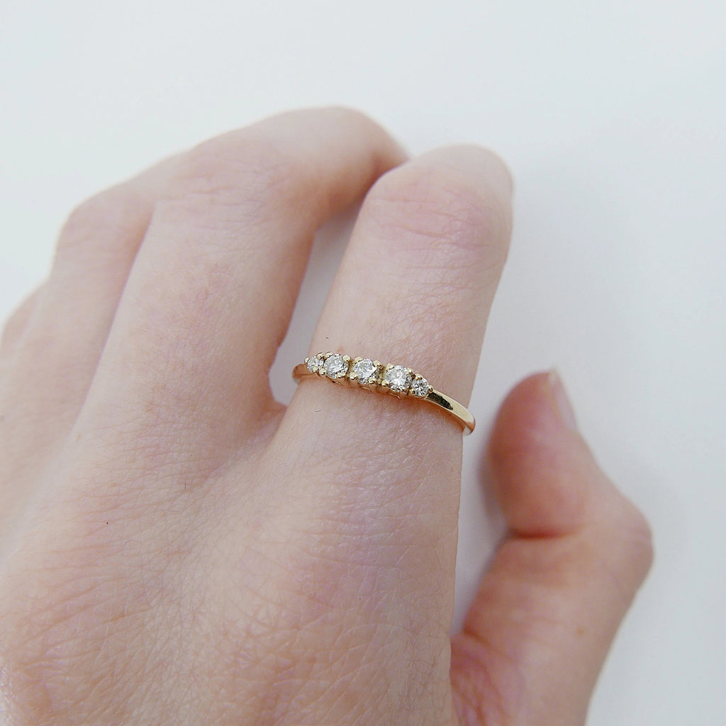Riley diamond ring, 5 stone gold ring,  diamond band, 14k gold ring, stacking band, diamond wedding band