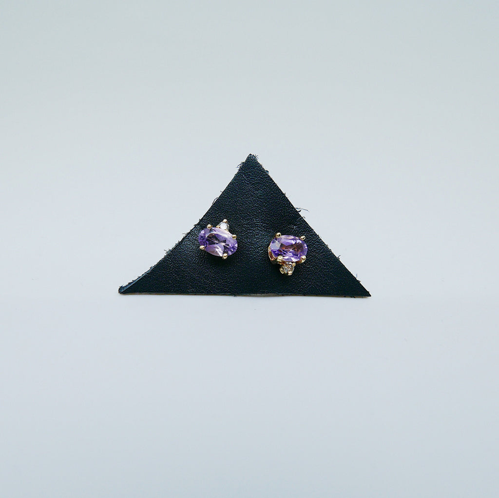 SAMPLE SALE! Purple Ameythst & Grey Diamond Earrings, Amethyst Earrings, Grey Diamond Earrings, 14k Gold Stud Earrings, Two Stone Earrings