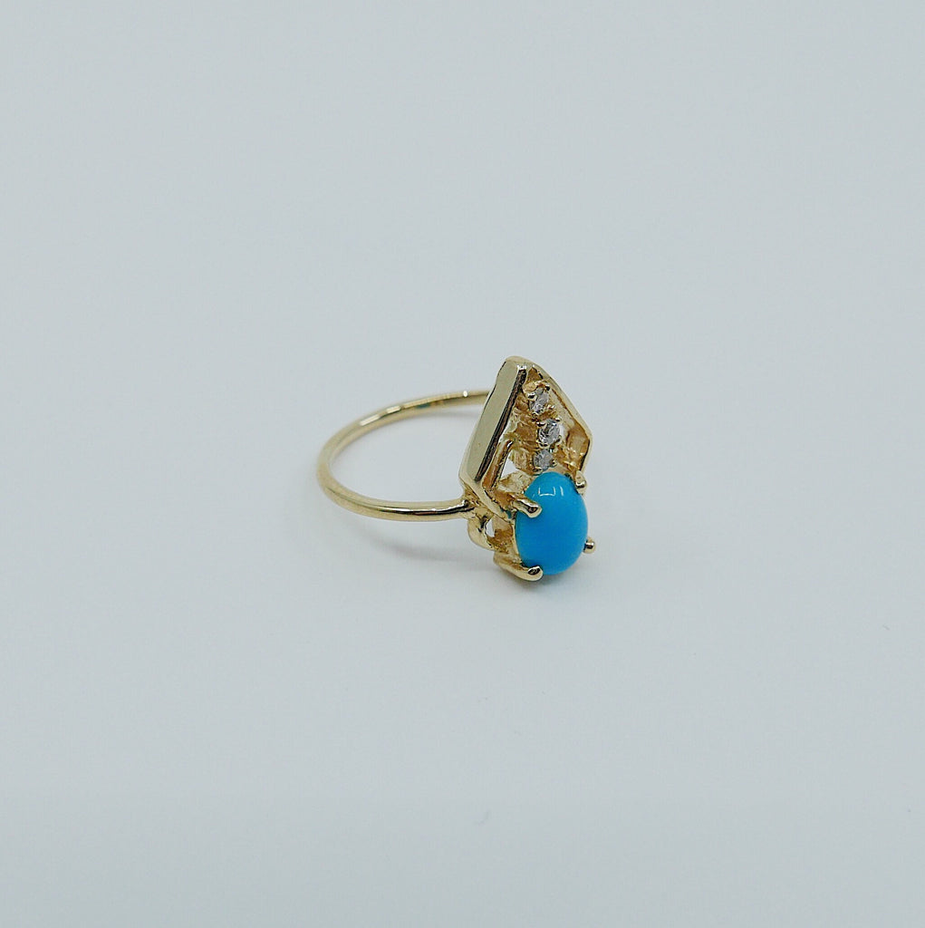 Turquoise Scarab ring, Oval turquoise diamond scarab ring, geometric turquoise ring, turquoise bug ring, 14k gold turquoise ring