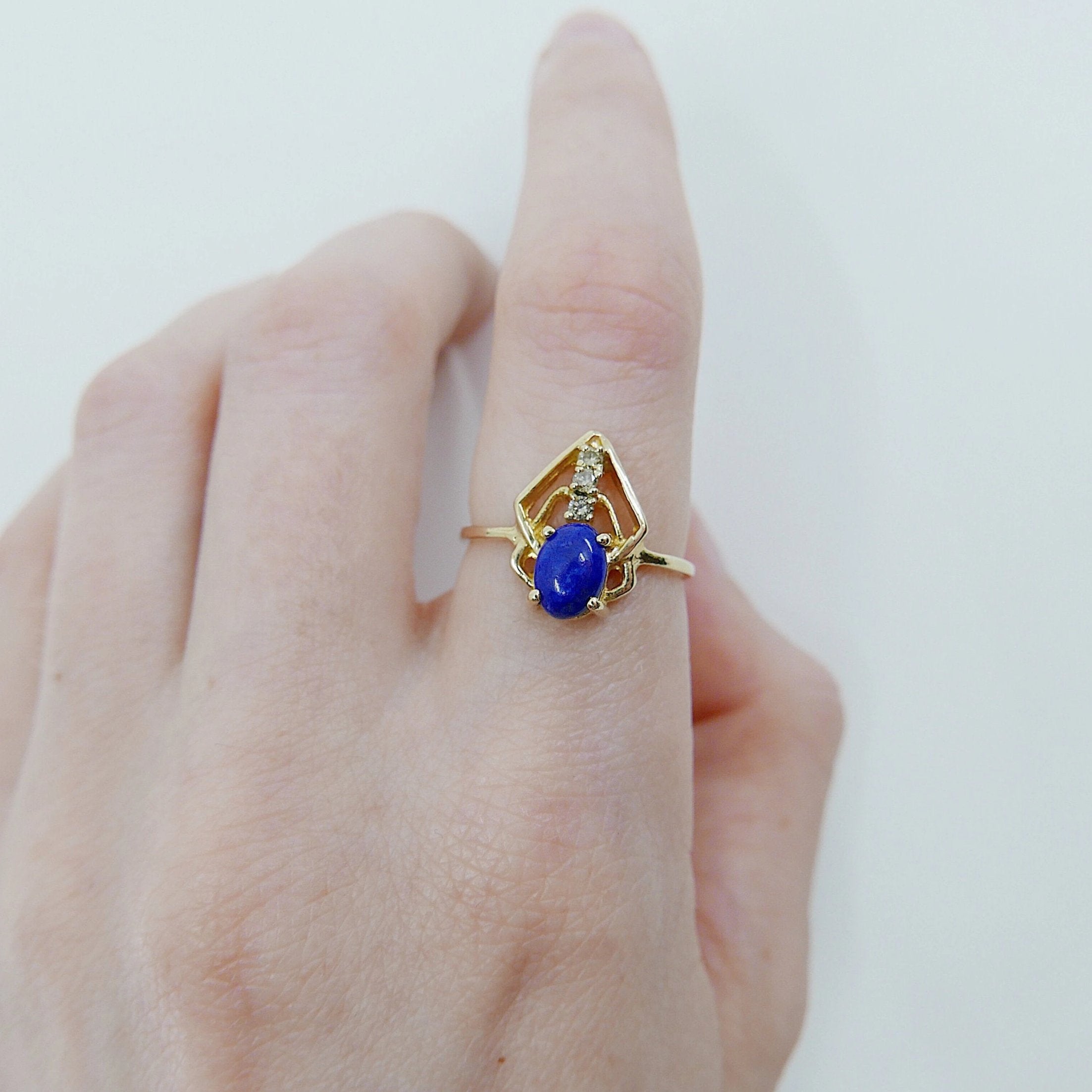 Lapis Scarab ring, Oval Lapis diamond scarab ring, geometric lapis ring, lapis bug ring, 14k gold lapis ring, champagne diamond ring
