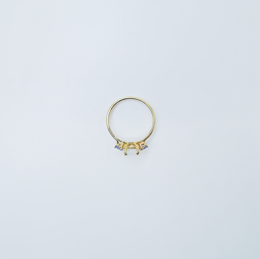 Oval moonstone ring, three stone ring, moonstone and tanzanite ring, 14k gold moonstone ring, north south ring