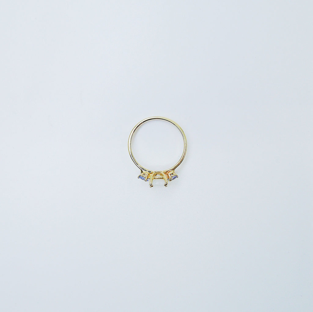 Oval moonstone ring, three stone ring, moonstone and tanzanite ring, 14k gold moonstone ring, north south ring