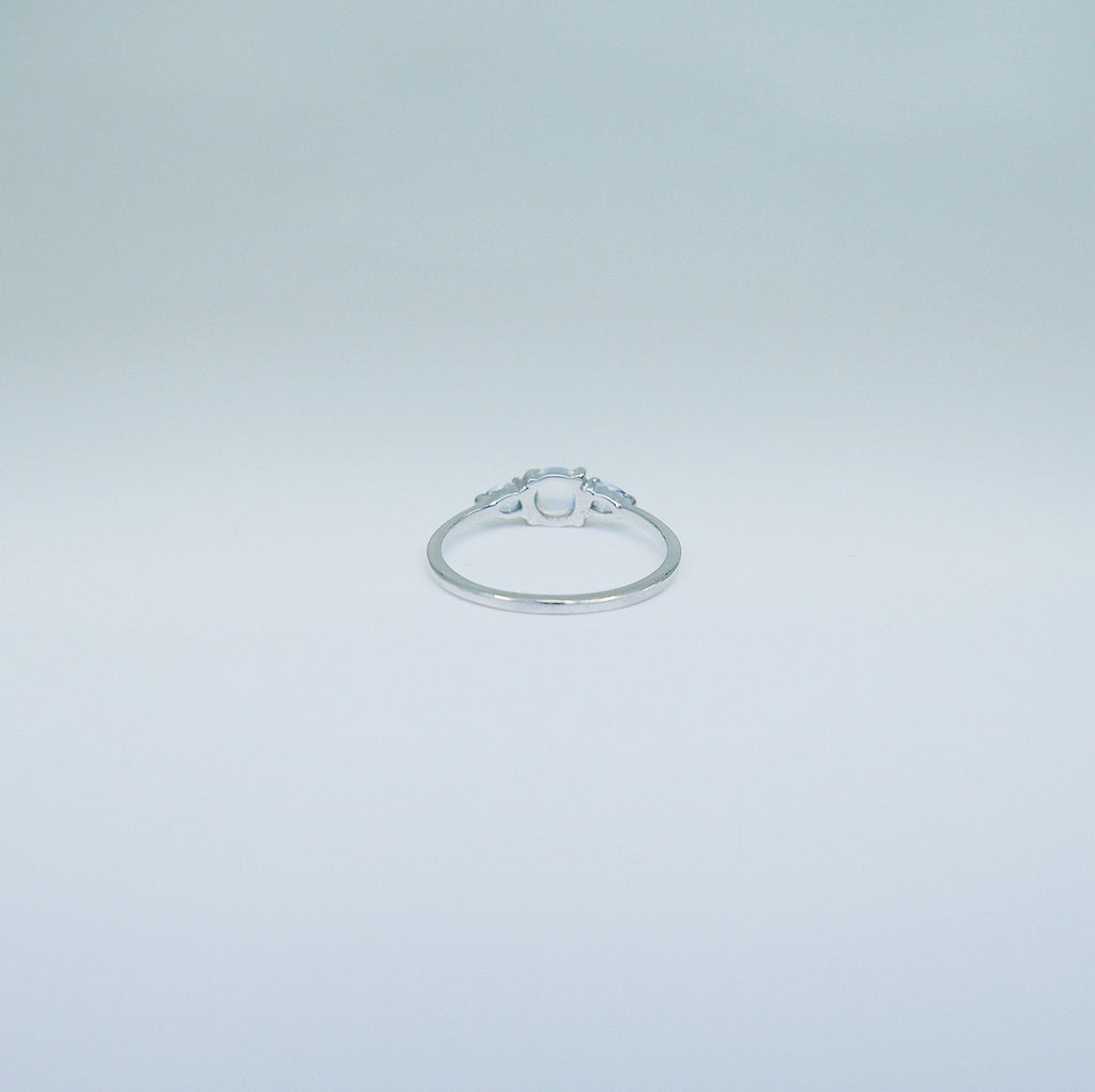 Penelope Moonstone ring, Moonstone and  rosecut sapphire ring, 3 stone ring, 14k gold rainbow moonstone ring