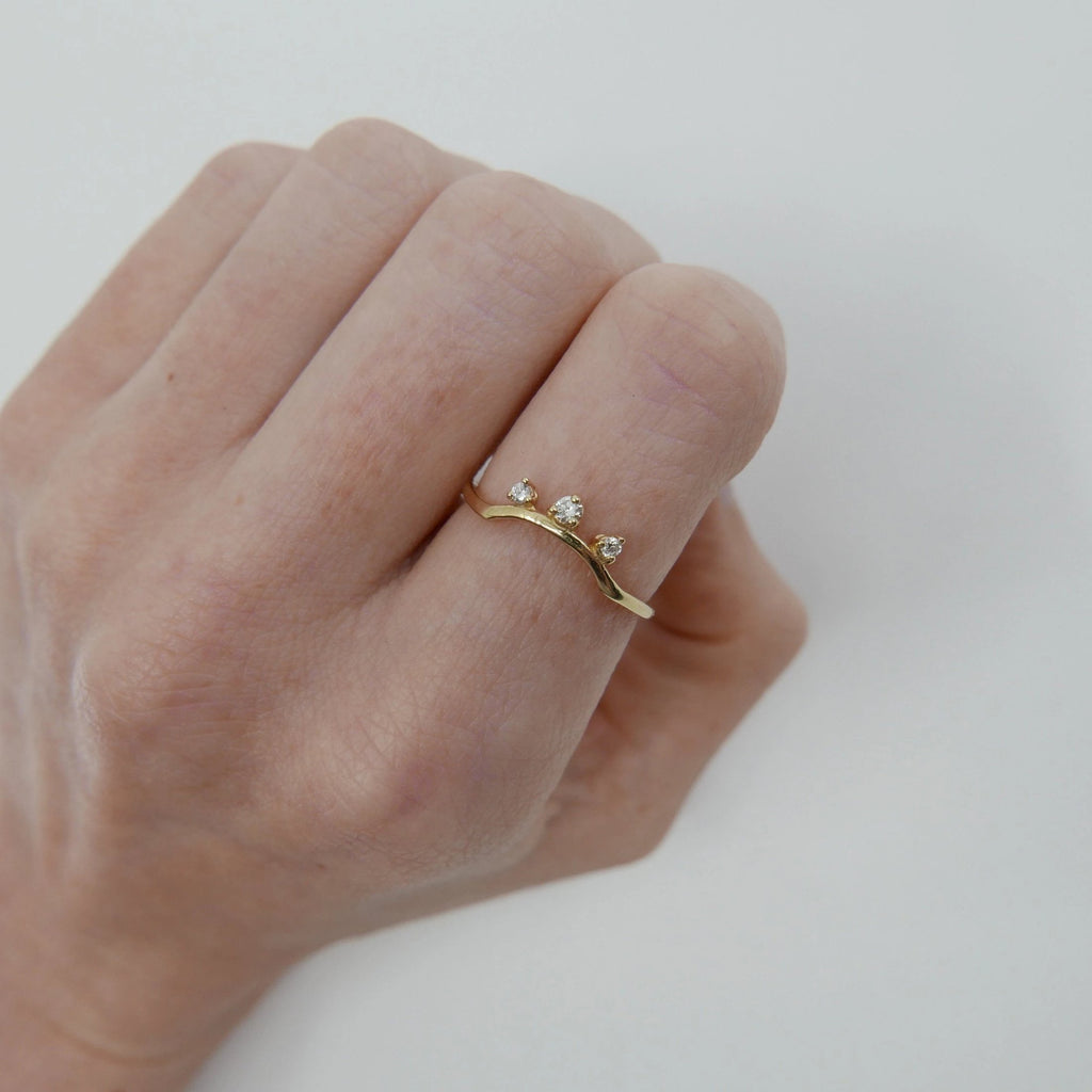 Scattered Diamond Nesting Ring, 14k gold arc ring, delicate dainty thin ring, thin band, stacking ring, wedding band, rose gold ring