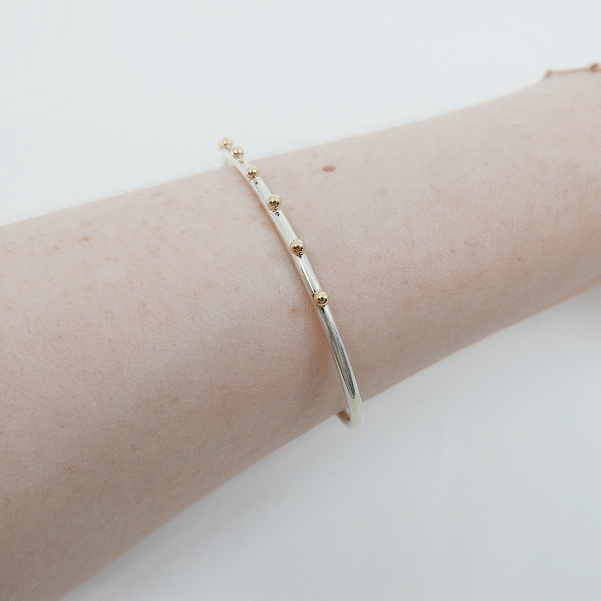 Studded Cuff Bracelet, Sterling Silver Studded Bracelet, 14k Gold Studded Bracelet, Two Tone Bracelet, Mixed Metals Bracelet
