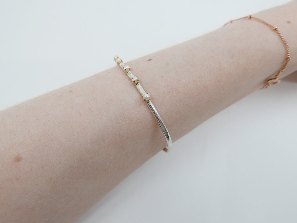 Studded Pearl Cuff Bracelet, Sterling Silver Studded Bracelet, Pearl Studded Bracelet, Two Tone Bracelet, Mixed Metals Bracelet